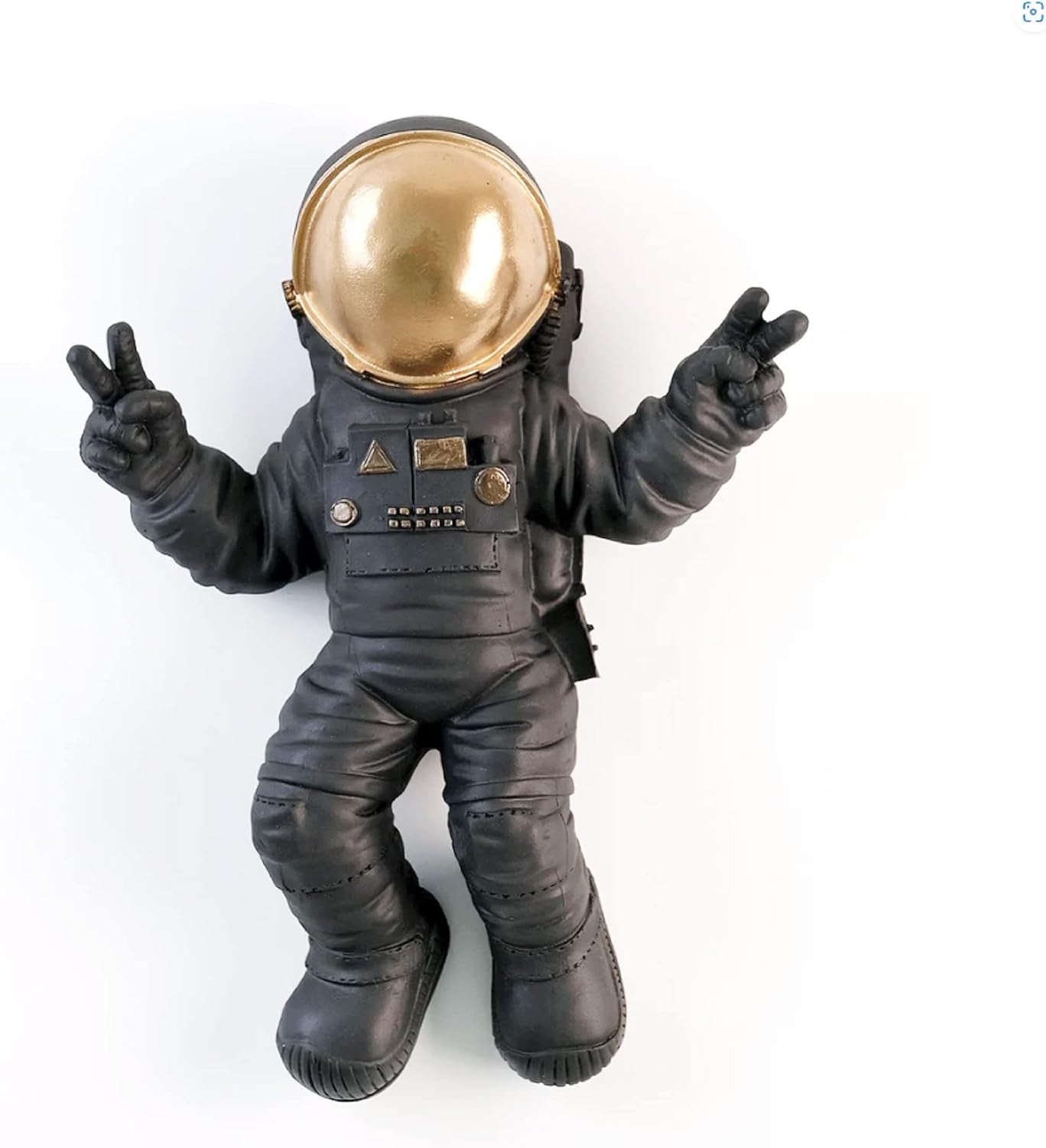 Große Astronauten Statue 18,5 Zoll 47 Cm Wanddekoration Schwarz Gold Astronaut Skulptur Wandskulptur Wandbehänge Moderne Wandkunst