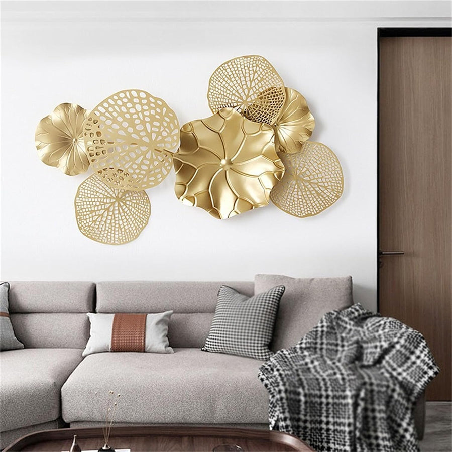Metall Gold Lotusblatt Wanddekoration Luxus Gestapelte Blumen Wandkunst Dekoration Groß Schmiedeeisen Lotusblatt Metall Wandskulptur Wohnkultur Für Wohnzimmer Schlafzimmer, M