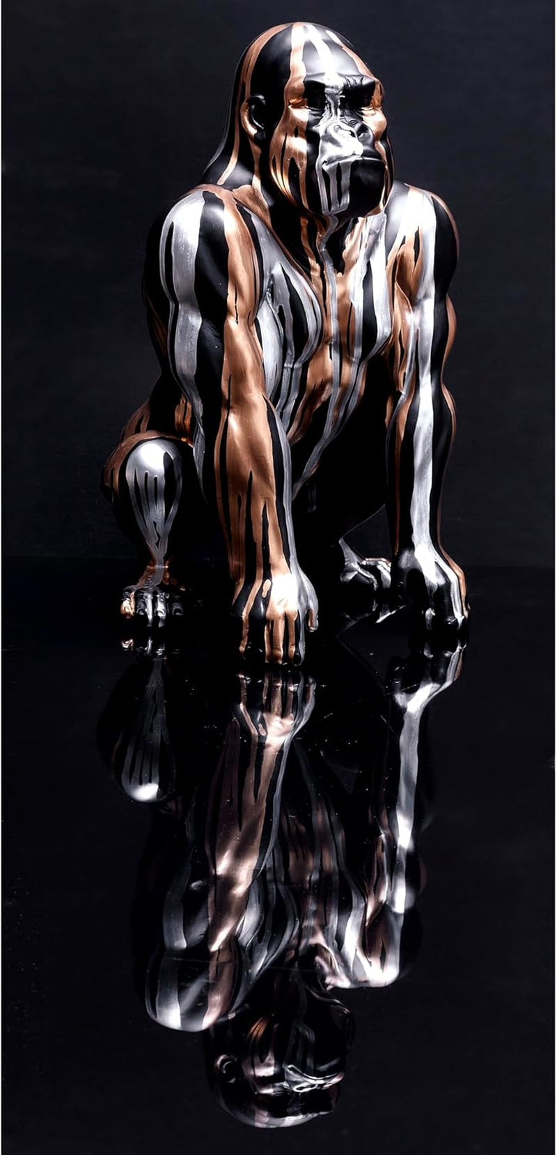 HOME DECO FACTORY, HD0213, Black Gorilla Statue with Gold and Silver Flowing, Contemporary Design, Durable Resin, Elegant Focal Point for Interior, H45 Cm, Black/Gold/Silver