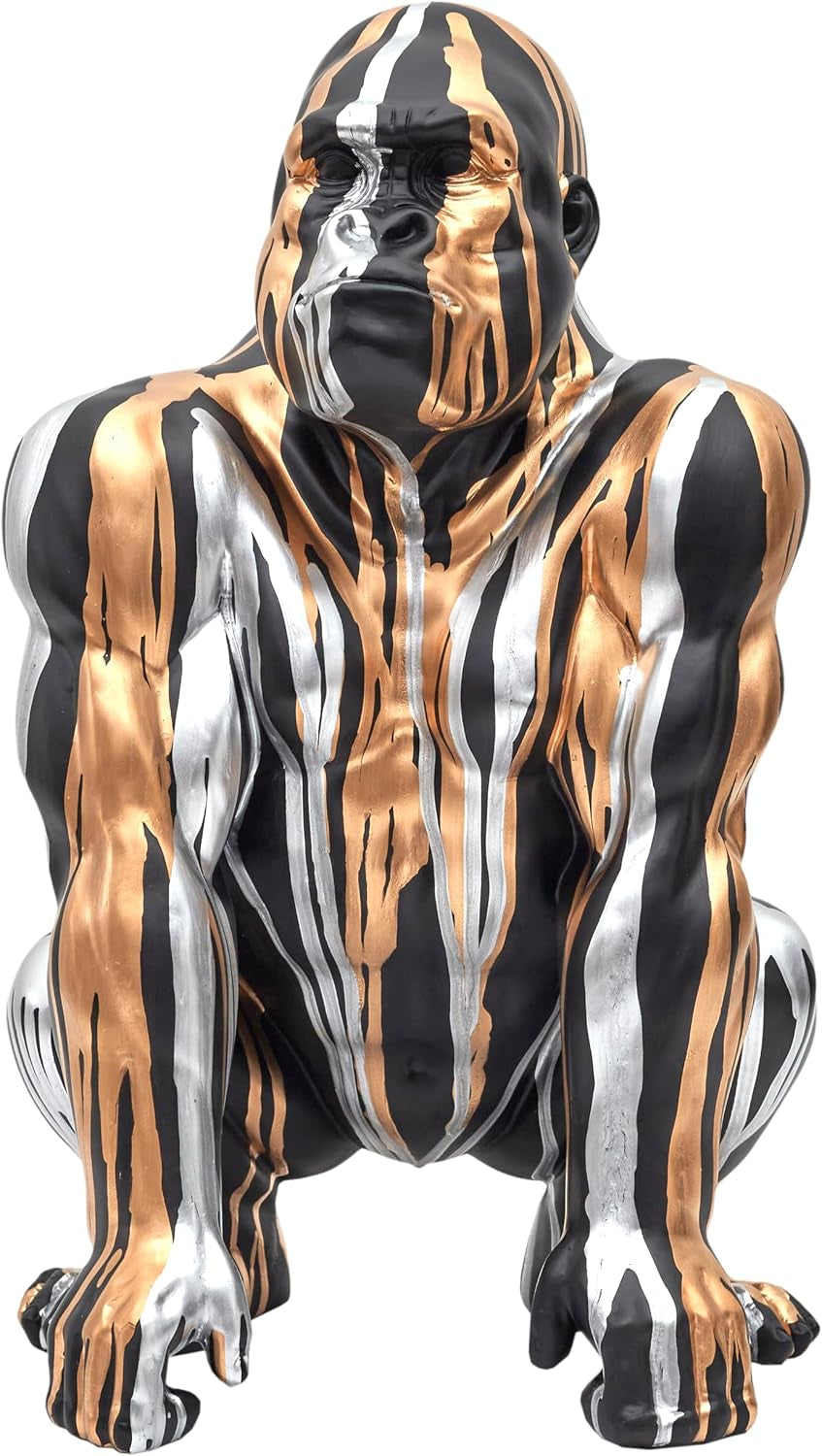 HOME DECO FACTORY, HD0213, Black Gorilla Statue with Gold and Silver Flowing, Contemporary Design, Durable Resin, Elegant Focal Point for Interior, H45 Cm, Black/Gold/Silver