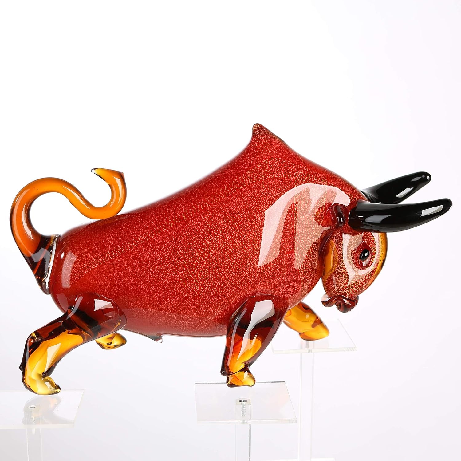 Casablanca - Skulptur Stier - Aus Glas in Rot Orange Braun Schwarz H 28 Cm