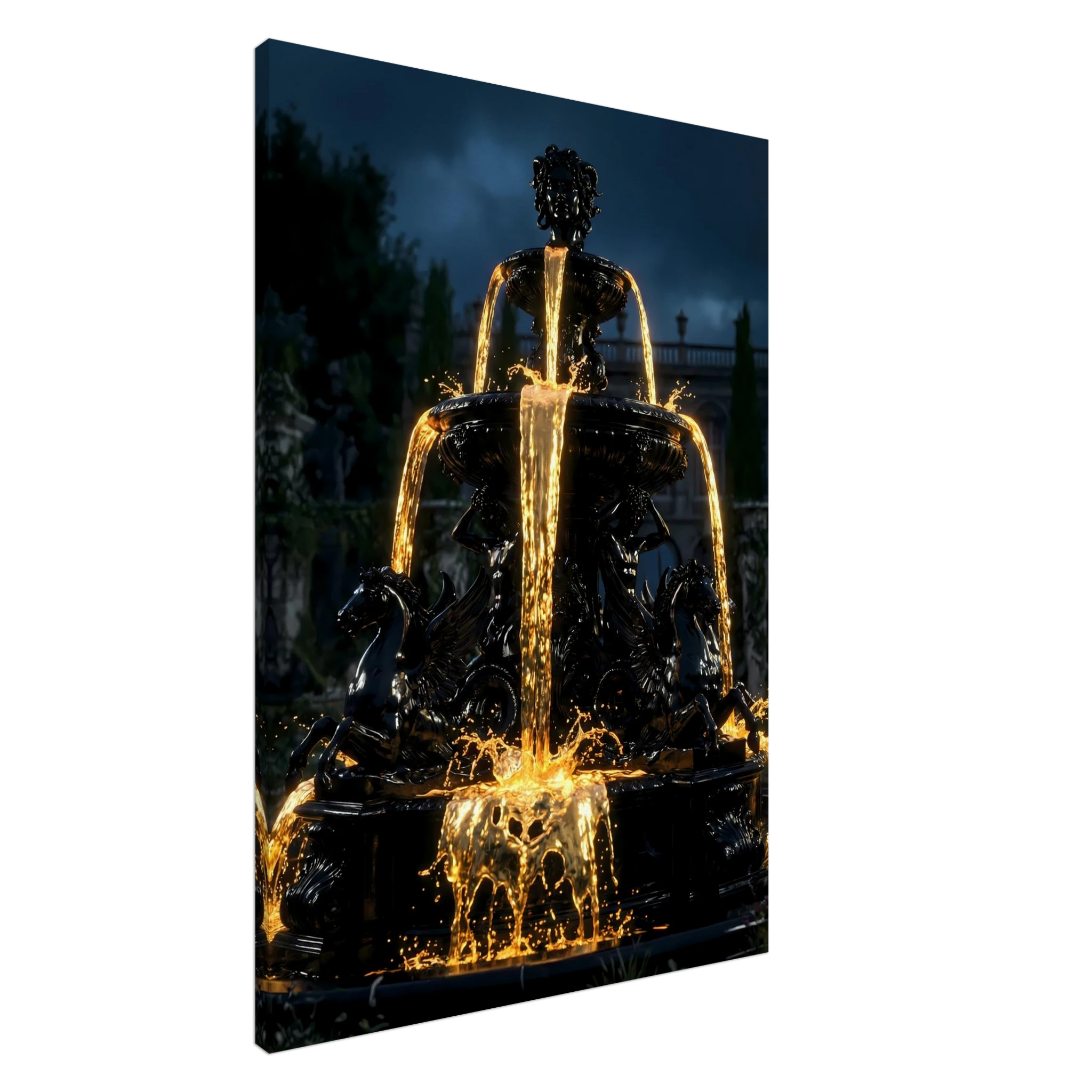 [Statement Leinwandbild "Liquid Enigma" – Tiefsinniges Luxus Wandbild für moderne Raumgestaltung & Büro] - Luxus Wandbild mit 24 Karat Gold | Dark Luxury Interior & Wanddekoration.