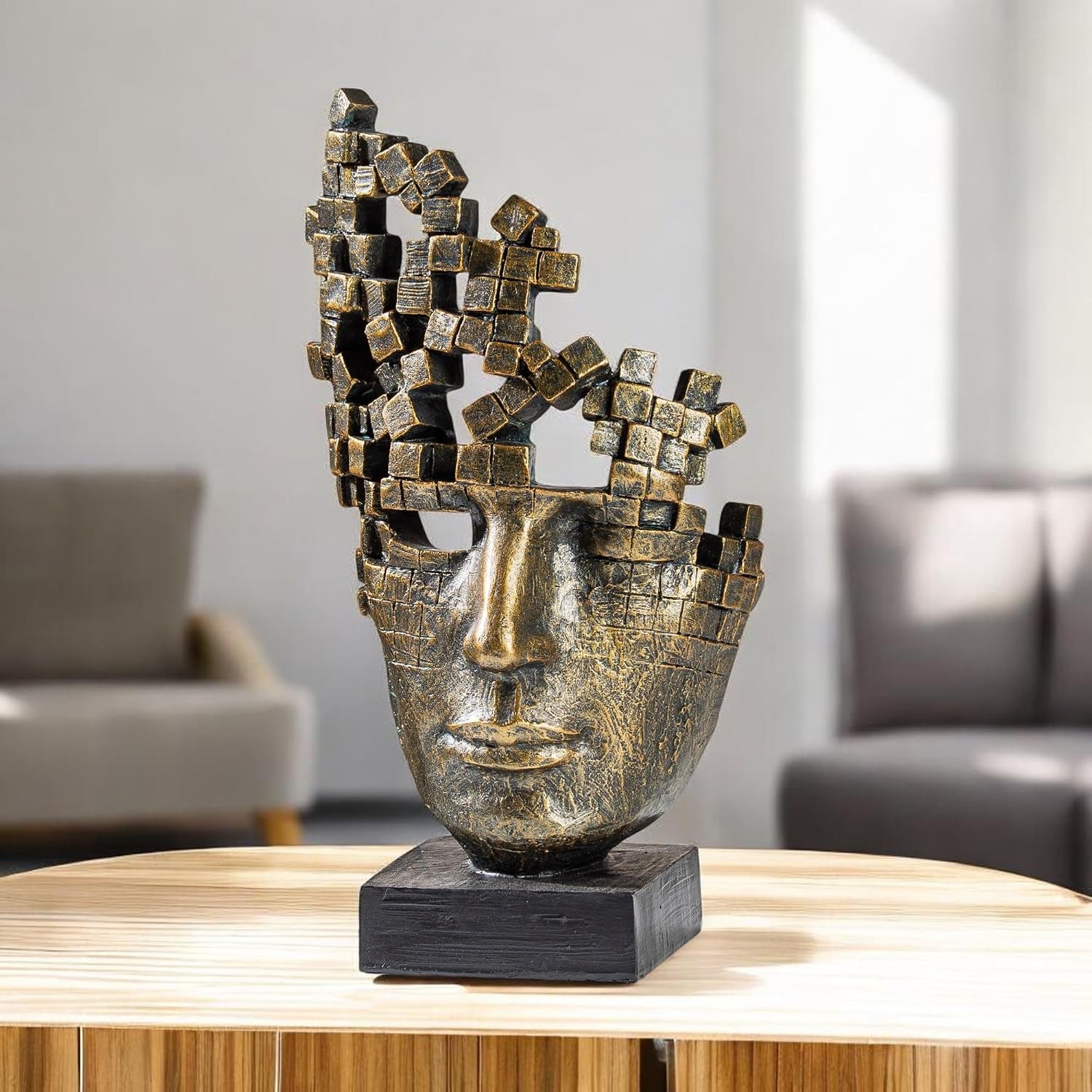 Casablanca Skulptur Male Mask, Deko Figur Bronze, Kunstharz Statue Wohnzimmer, Büro Dekoration H. 30 Cm X B. 16 Cm - Moderne Skulpturen, Bürodekoration