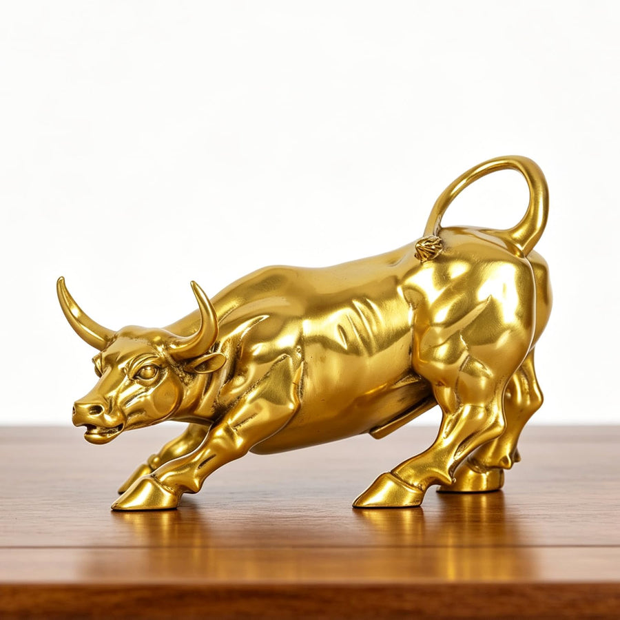 19,8 Cm L Gold Messing Wand Street Bull Statue Skulptur Börse Laden Stier Kunst Büro Dekor Geschenk