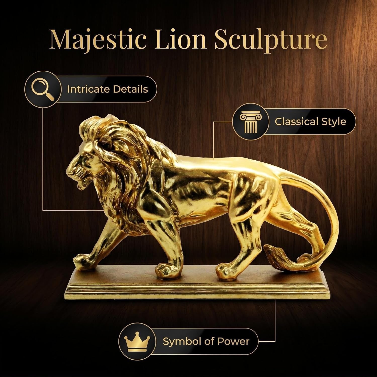 Heimdekoration Goldener Löwe, Skulptur Ornament, Kreative Regaldekoration, Statue Für Modernes Zuhause, Wohnzimmer, Bücherregal, Büroschreibtisch, Einzigartiges Geschenk Für Andere