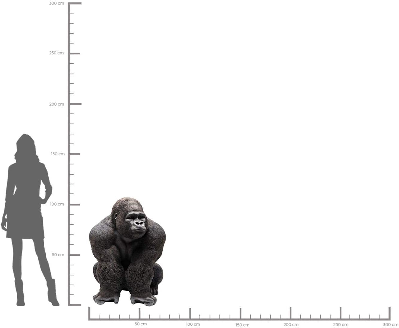 Kare Design Deko Figur Front XXL, Große Form Eines Gorillas, Ausgefallene Wohnzimmer Dekoration, Dekofigur Gorilla Schwarz, Dekoobjekt Affe, 107X90X73Cm (H/B/T)