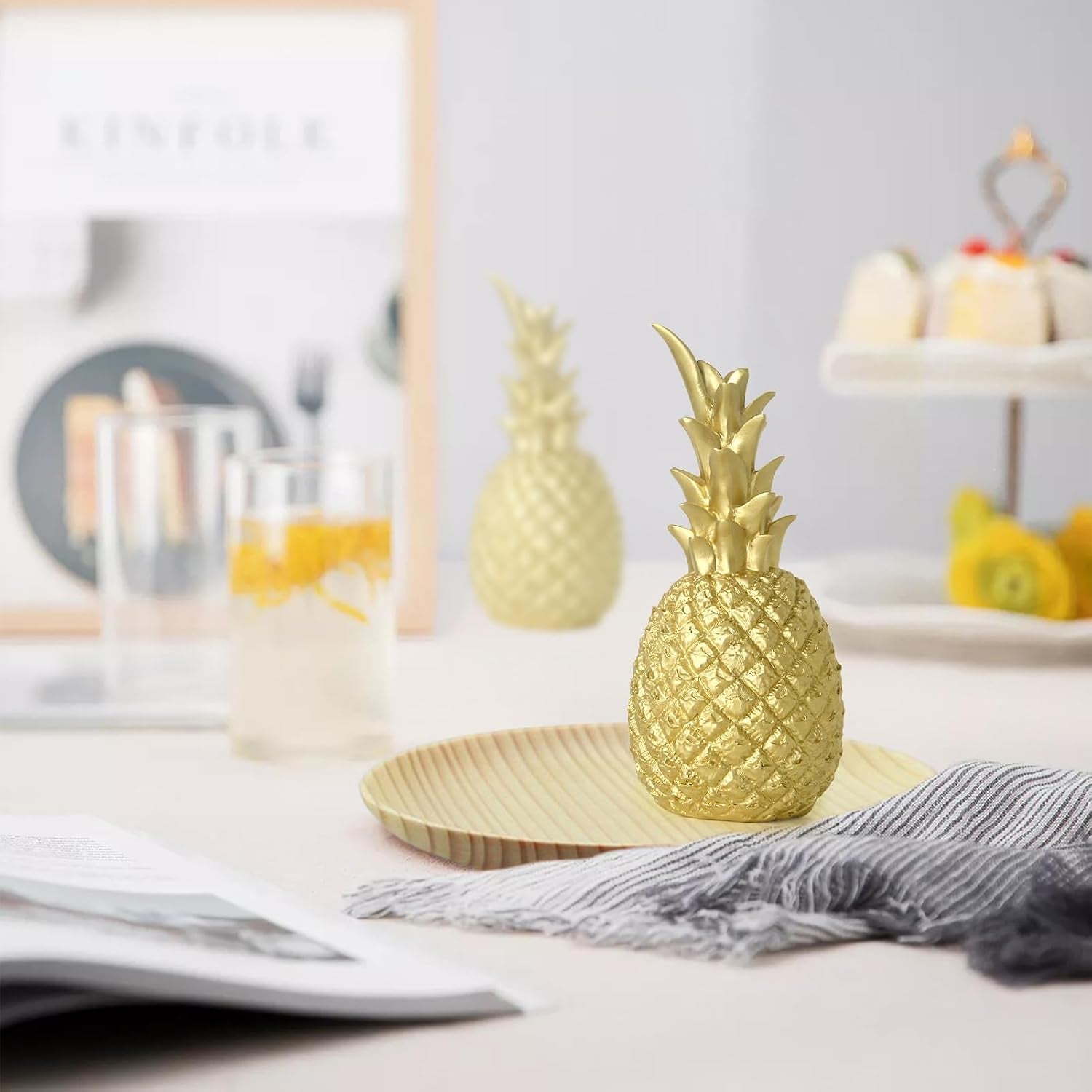 Ananas Deko Statuen,Dekofigur Für Wohnzimmer Schreibtisch Deko (Gold, S)