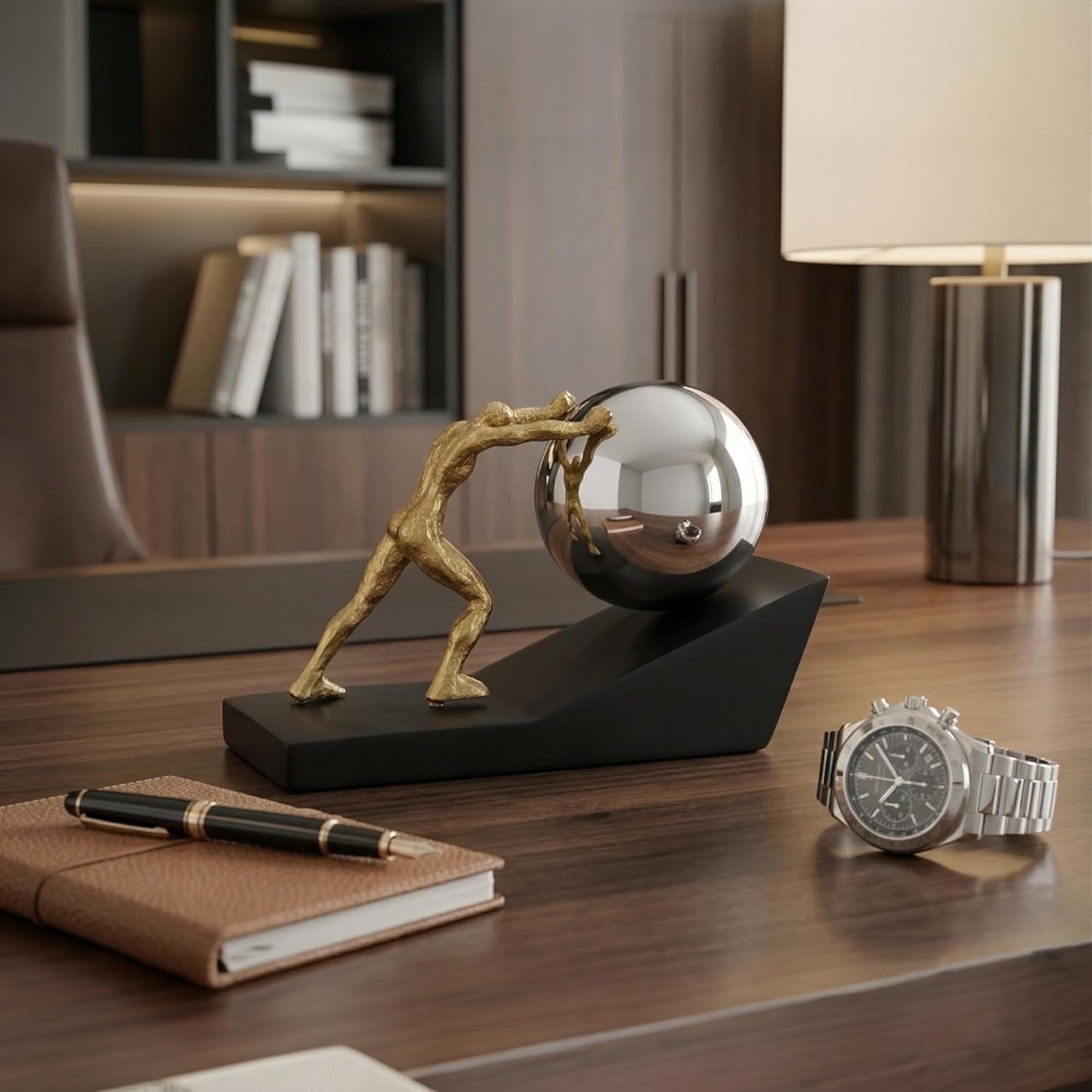 Sisyphus Gold-Chrome | Motivations-Skulptur fürs Büro