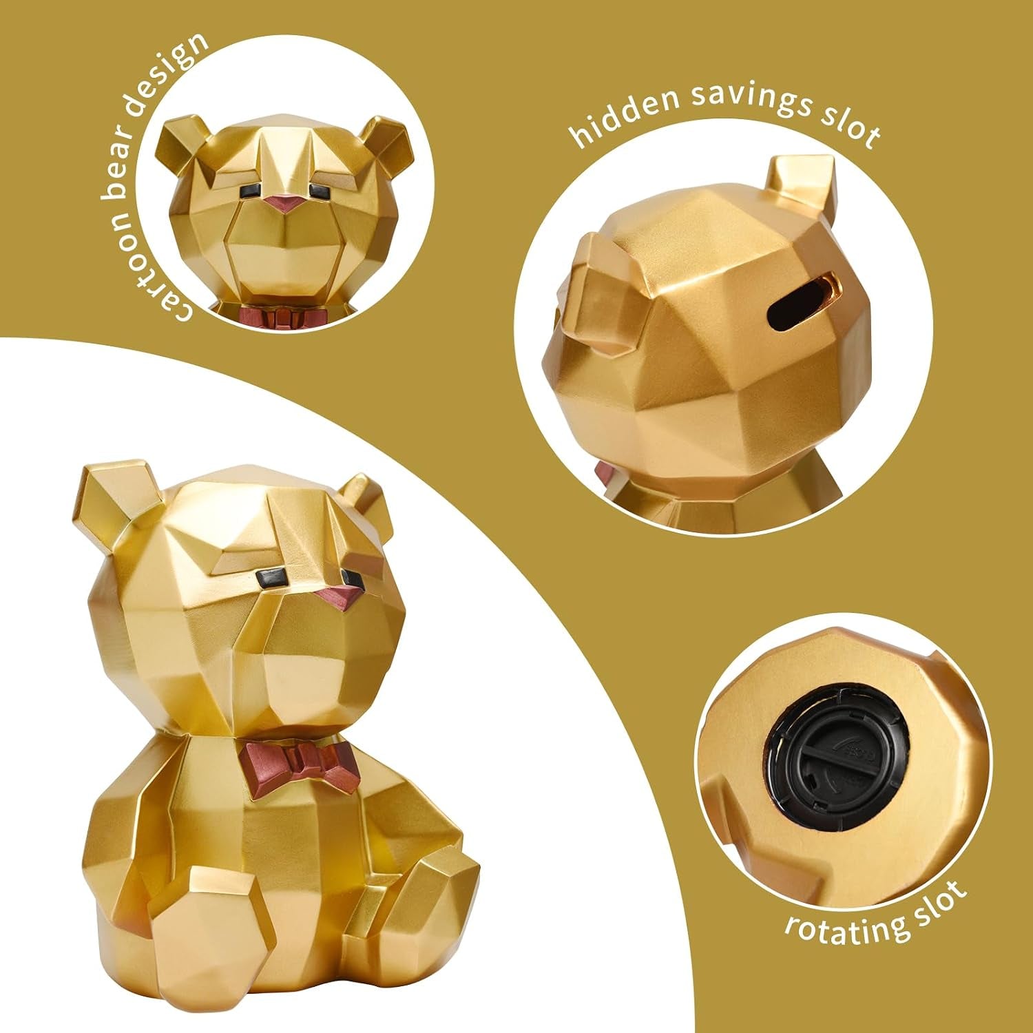 Geometrischer Bär Sparschwein Gold 20 Cm 3D Polygon Design Luxus Spardose Haushaltskasse Geschenk Für Geburtstag Deko Sparbüchse