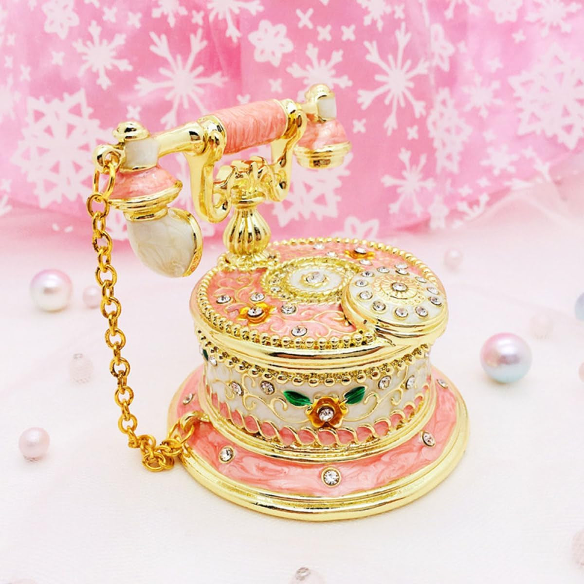 Vintage Phone Jewelry Box Schmuckkästchen mit Goldakzent - Bild 5