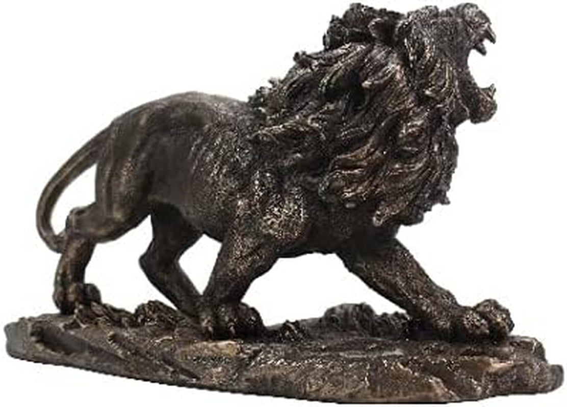 Große Brüllende Löwe Skulptur Handgefertigt in Bronze-Optik Lebensgroß | Echter Löwe Figur Als Motivation Für Unternehmer | Deko Figur in Schwarz-Gold Statue Groß