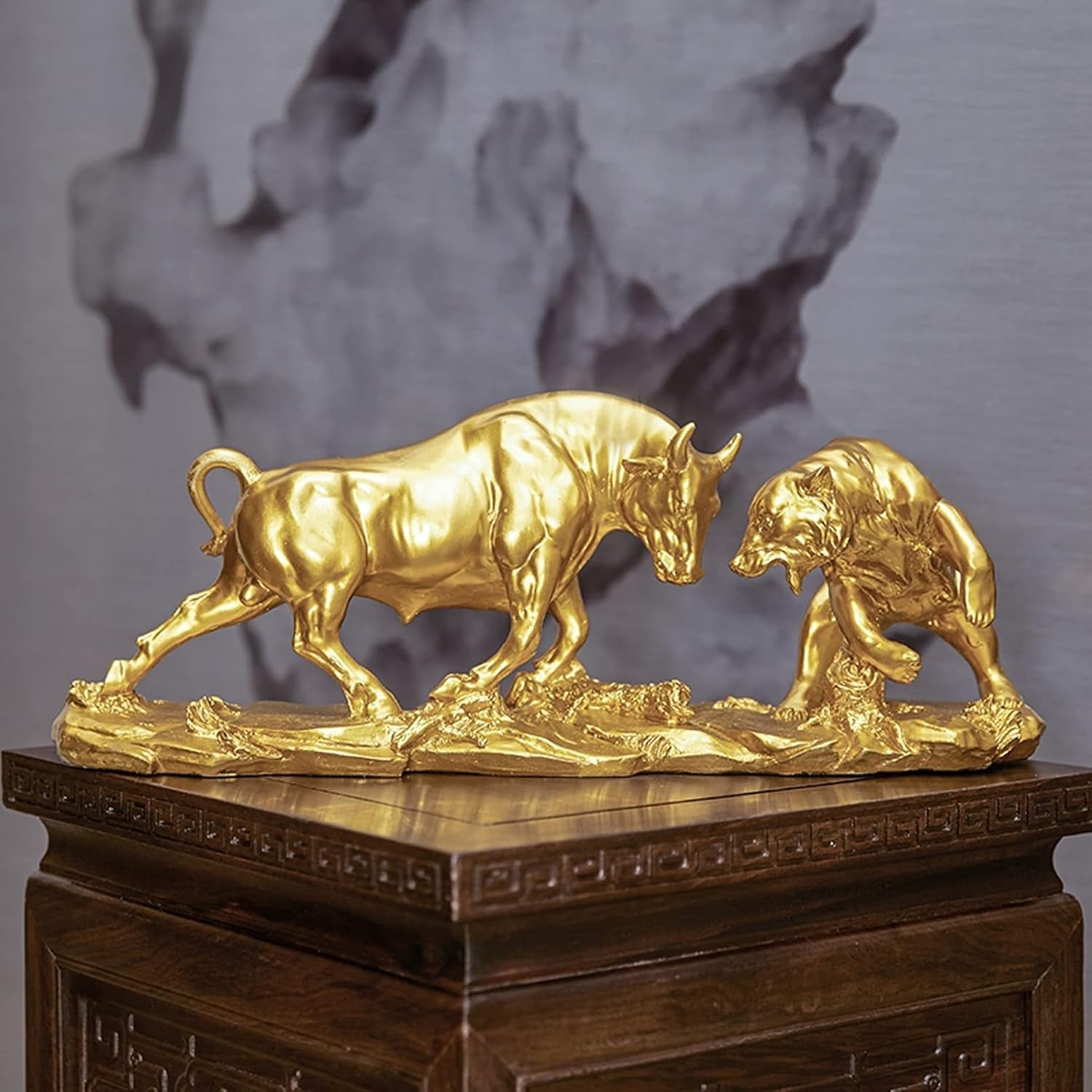 Cutfouwe Wall Street Bull & Bear Schlacht Harz Statue,Abstrakte Figur-Bull Bear Fight Financial Broker Geschenk Für Schlafzimmer, Studie, Weinschrank, Büro,Skulptur Deko