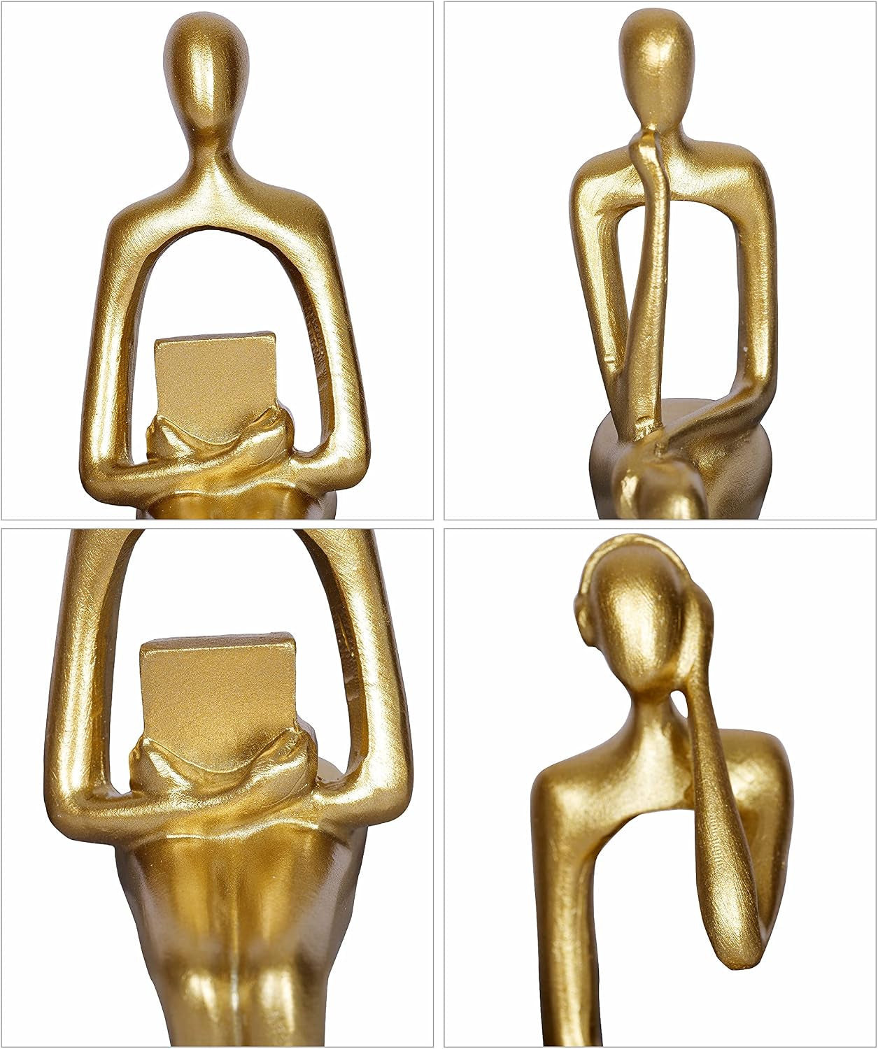 3 Stück Gold Dekor Denker Statue Abstrakte Kunst Skulptur Dekorationen Lesen Frauen Figur Modern Sitzregal Dekor Für Wohnkultur Wohnzimmer Bücherregal Couchtisch Desktop Büro Dekoration (Gold)