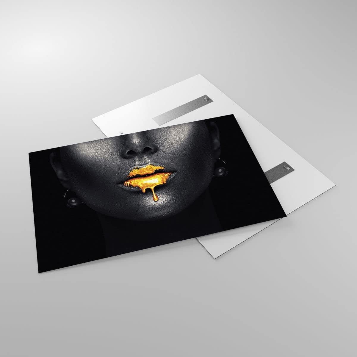 Golden Lips Glasbild Schwarz-Gold 120 x 80 cm