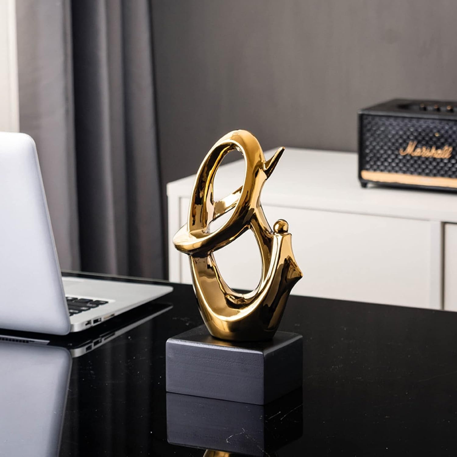 Home Deco Keramik Abstrakte Skulptur Deko Geschenk Silber Statue Büro Zuhause Wohnzimmer Dekoration Gold (Gold)