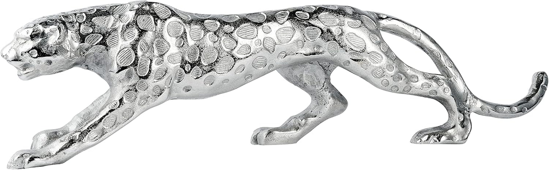 Aluminium Leopard Silver | Raubkatzen-Skulptur 40 cm