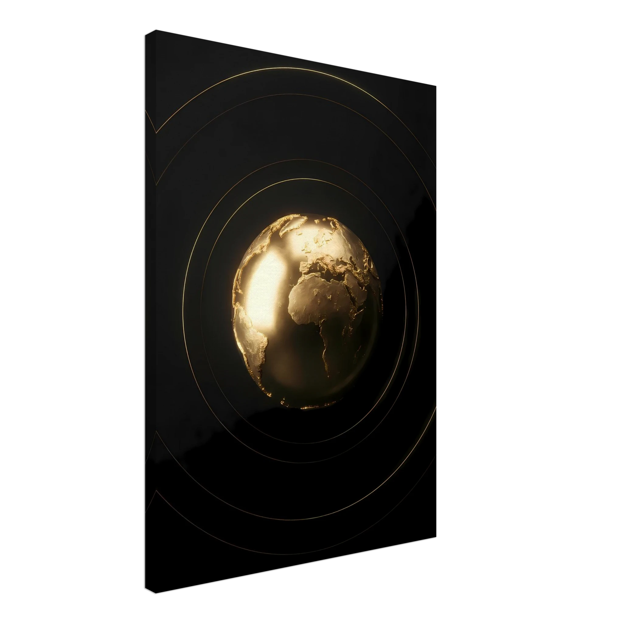[Exklusives Kunstwerk "The World Is Yours" – Modernes 3D Globus Wandbild für dezentes Status-Ambiente] - Luxus Wandbild mit 24 Karat Gold | Dark Luxury Interior & Wanddekoration.