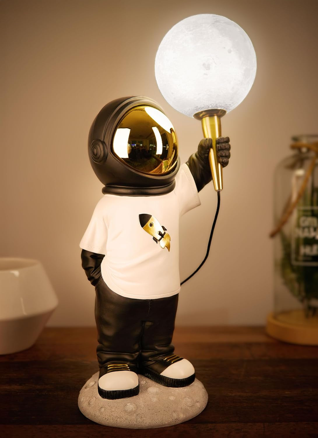 Moon Lamp Astronaut Gold | Pop-Art Leuchte 46 cm