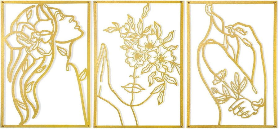 Gold Line Art 3er-Set 28 x 38 cm | Metall-Wanddeko
