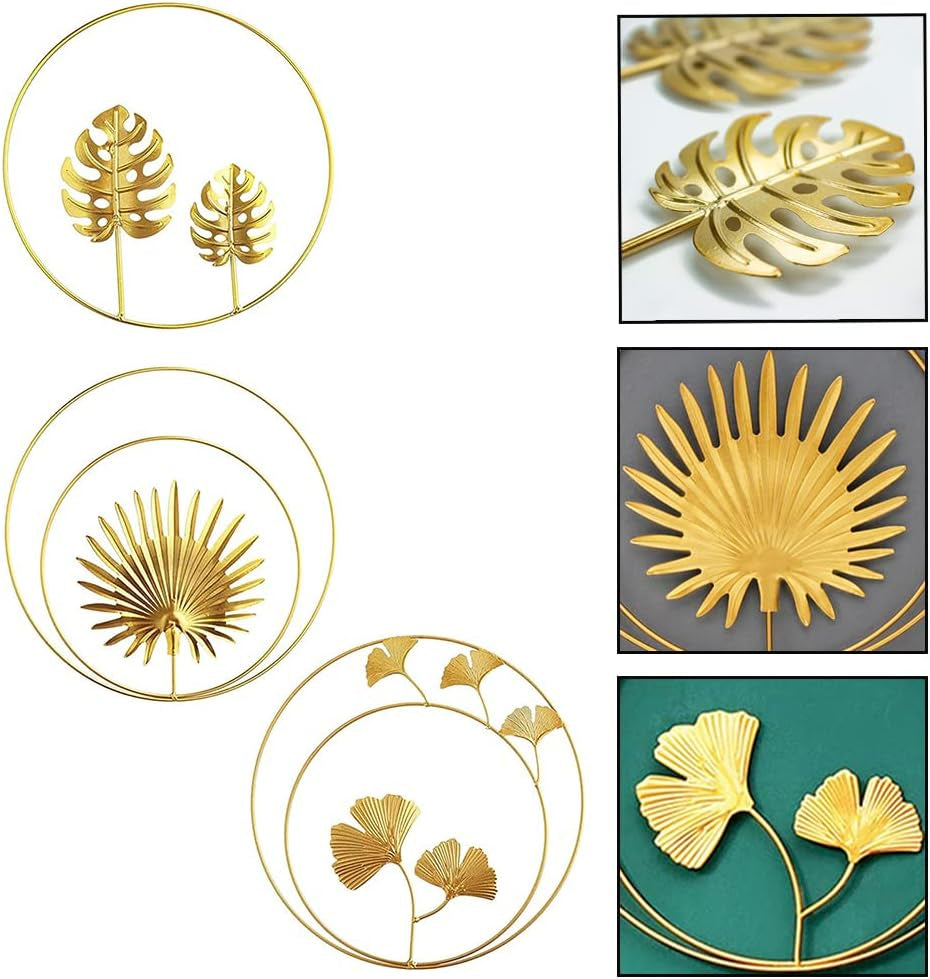 Gold Wanddeko Metall 3D Wandskulpturen, 3Pcs Wanddeko, 3D Wandbild Aus Metall Blätter, Ginkgo Blatt Kunst Hängen Ornament, Für Schlafzimmer Wohnzimmer Heimtextilien (Gold)