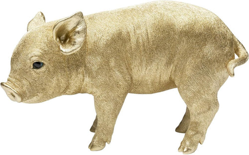 Kare Design Deko Figur Baby Pig, Gold, Handgefertigt, Unikat, Deko Objekt Fürs Wohnzimmer, Für Regale, Glücksbringer, Tier Design, 23X38X14 Cm (H/B/T)