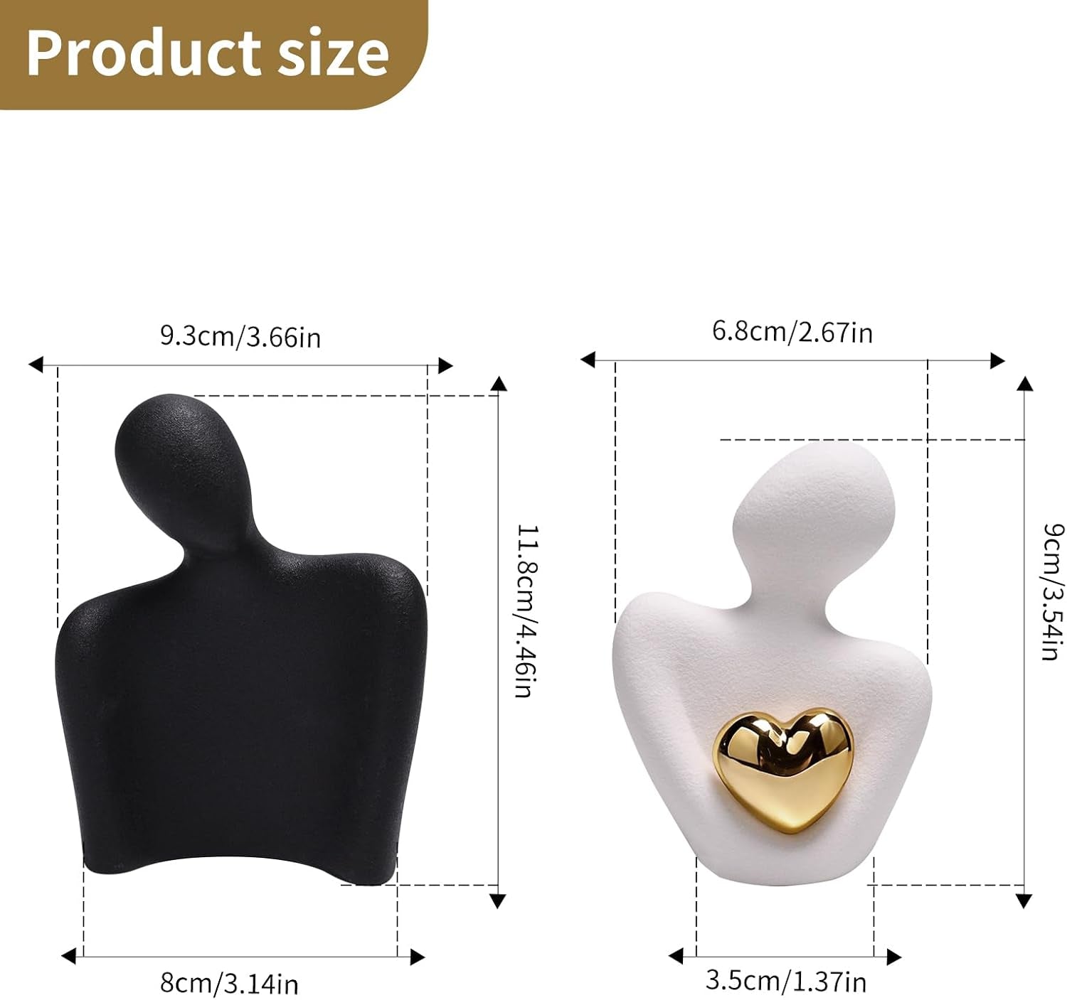 Romantische Paar Skulptur Mit Goldenem Herz Keramik Dekofigur Modern Schwarz Weiß Moderne Statue Für Wohnzimmer Hochzeitsgeschenk Heimdekoration