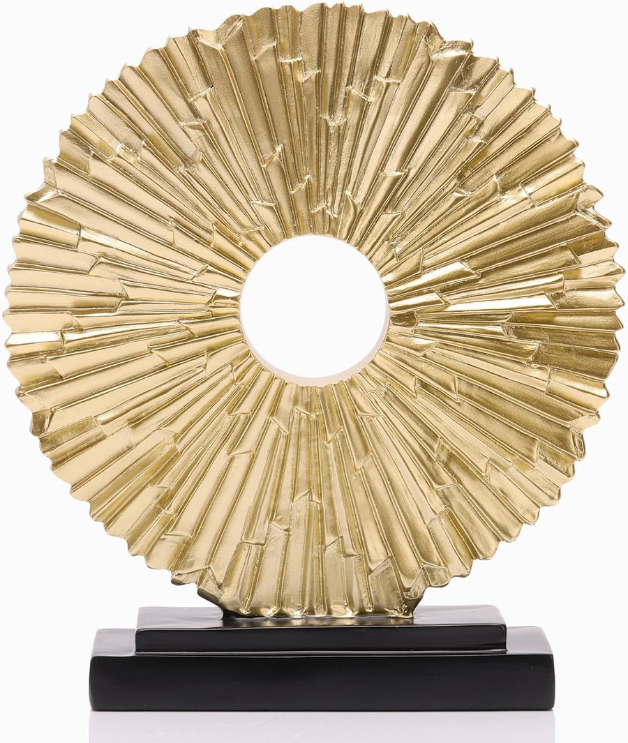 Golden Circle Lines Sculpture | Runde Skulptur in Goldoptik