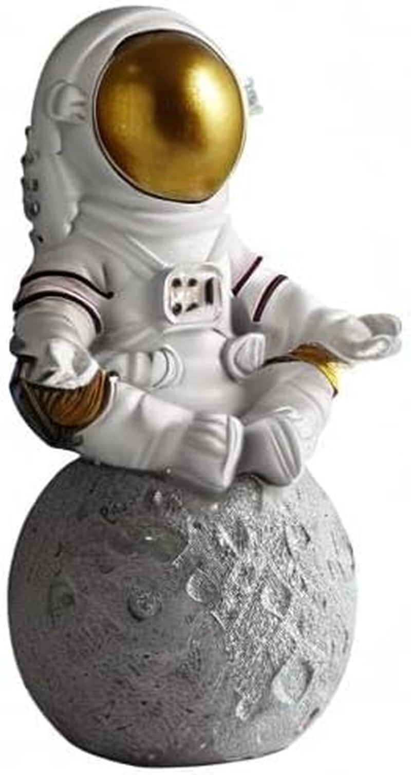 Astronaut Figurine Statue, 9,84 X 5,90 Zoll Resin Astronaut Statuen, Planet Statuen Figur Ornament, Desktop Decor Home Decor (Gold, Größe: Meditieren)