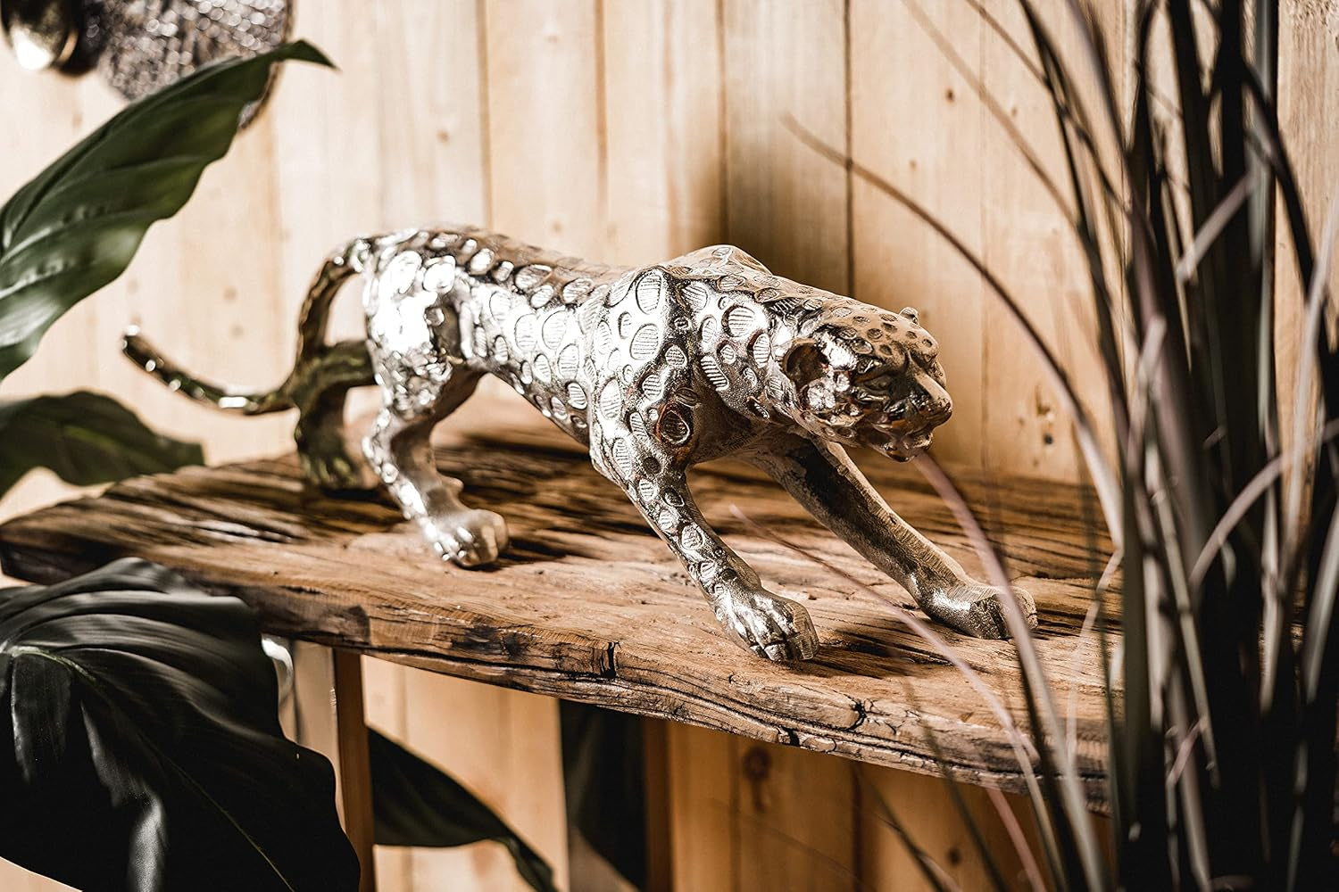 Aluminium Leopard Silver | Raubkatzen-Skulptur 75 cm