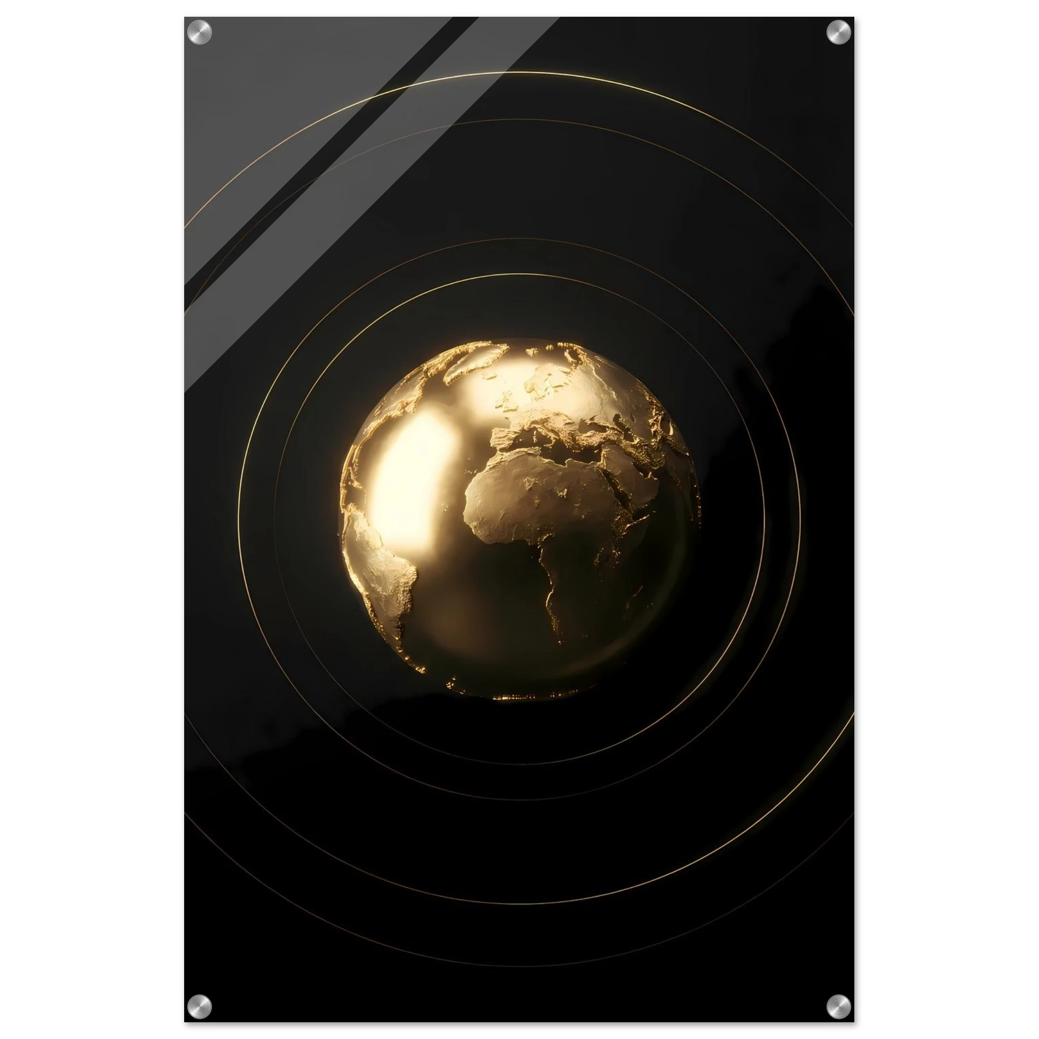 [Exklusives Kunstwerk "The World Is Yours" – Modernes 3D Globus Wandbild für dezentes Status-Ambiente] - Luxus Wandbild mit 24 Karat Gold | Dark Luxury Interior & Wanddekoration.
