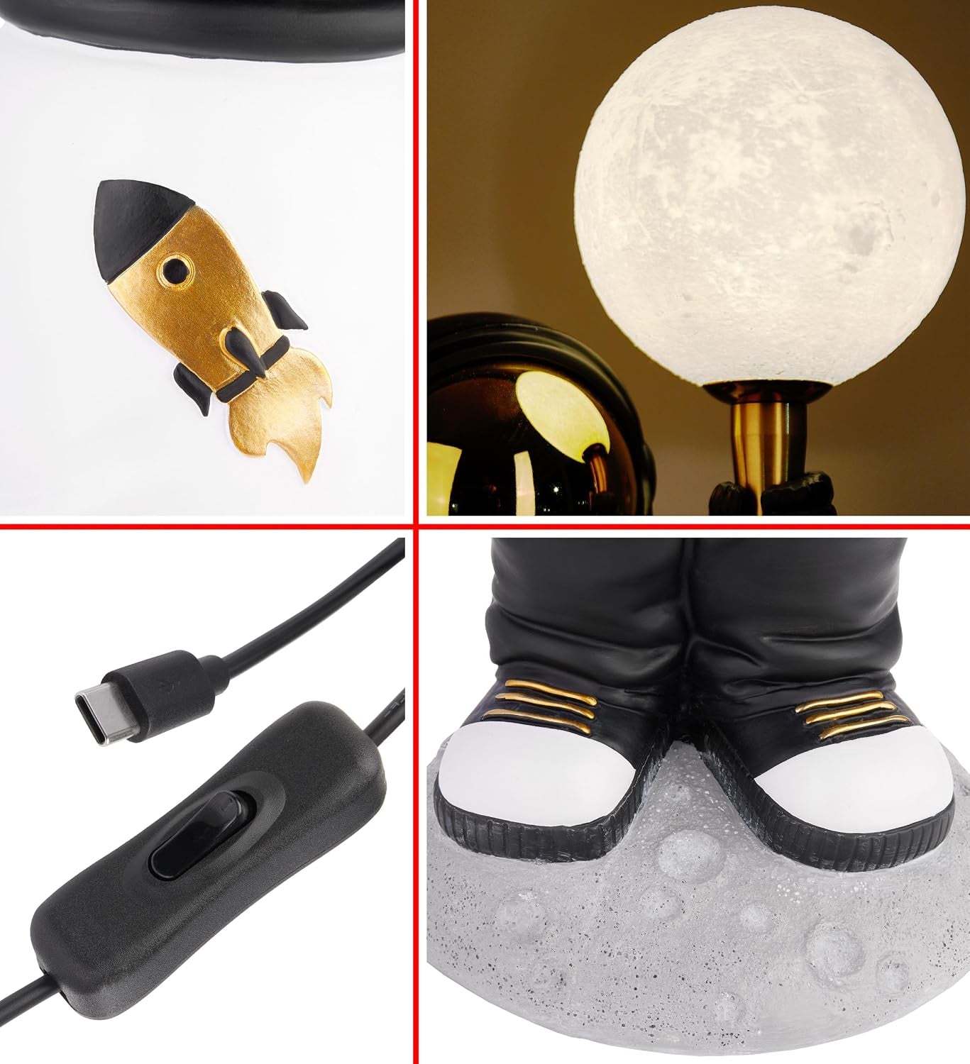 Moon Lamp Astronaut Gold | Pop-Art Leuchte 46 cm