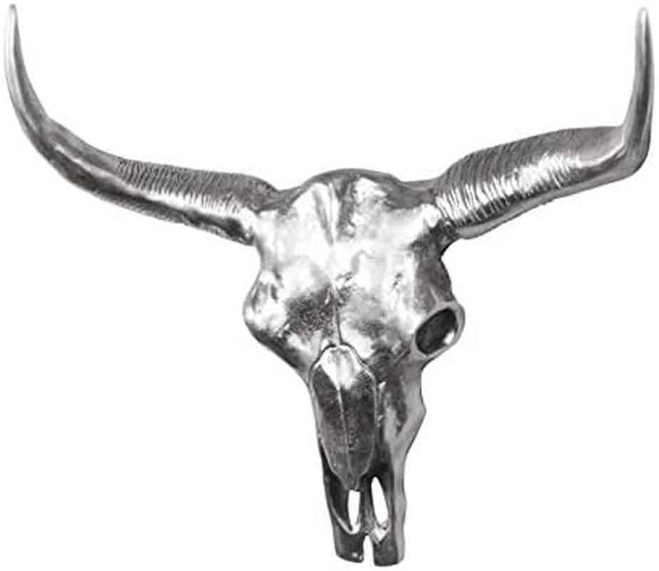 Michaelnoll Stierkopf Bulle Schädel Stier Bullenschädel Geweih Hörner Deko Dekoration - Wanddekoration Silber Aluminium Metall - Wanddeko Modern Für Wohnzimmer Und Schlafzimmer - XXL