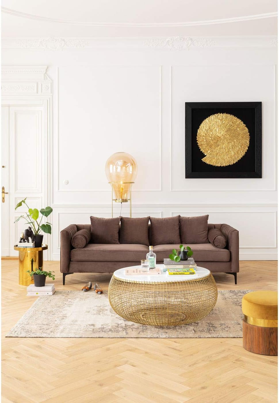 Kare Design Deko Rahmen Golden Snail Gold, Wanddeko, Wandbild, 3D Bild, Dekobild, Glasbild, Modern, Wohnzimmer, Schlafzimmer, Flur, 120X120X5Cm