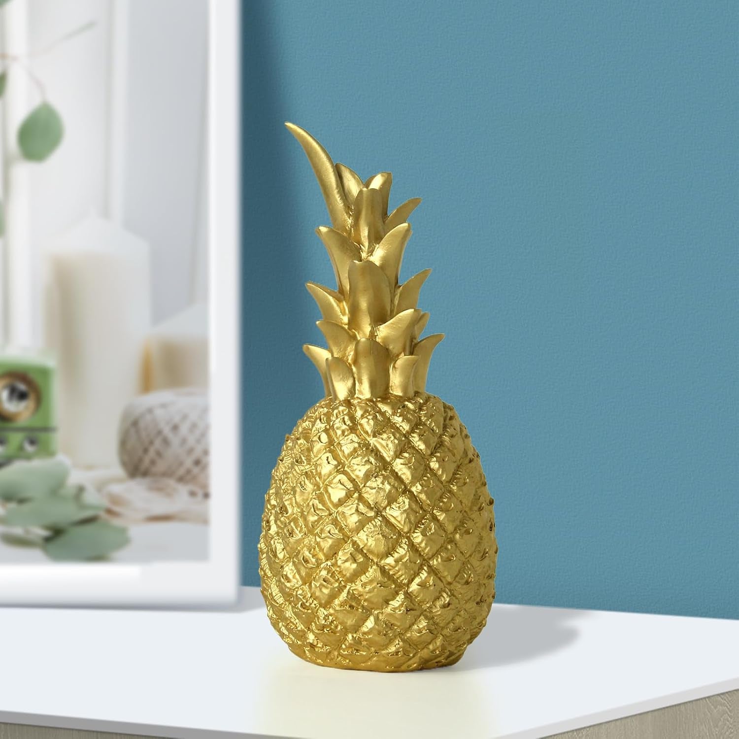 Ananas Deko Statuen,Dekofigur Für Wohnzimmer Schreibtisch Deko (Gold, S)