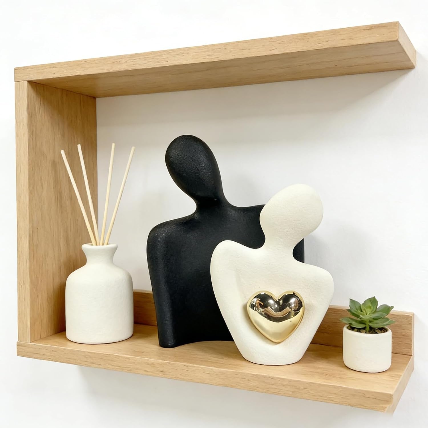 Romantische Paar Skulptur Mit Goldenem Herz Keramik Dekofigur Modern Schwarz Weiß Moderne Statue Für Wohnzimmer Hochzeitsgeschenk Heimdekoration