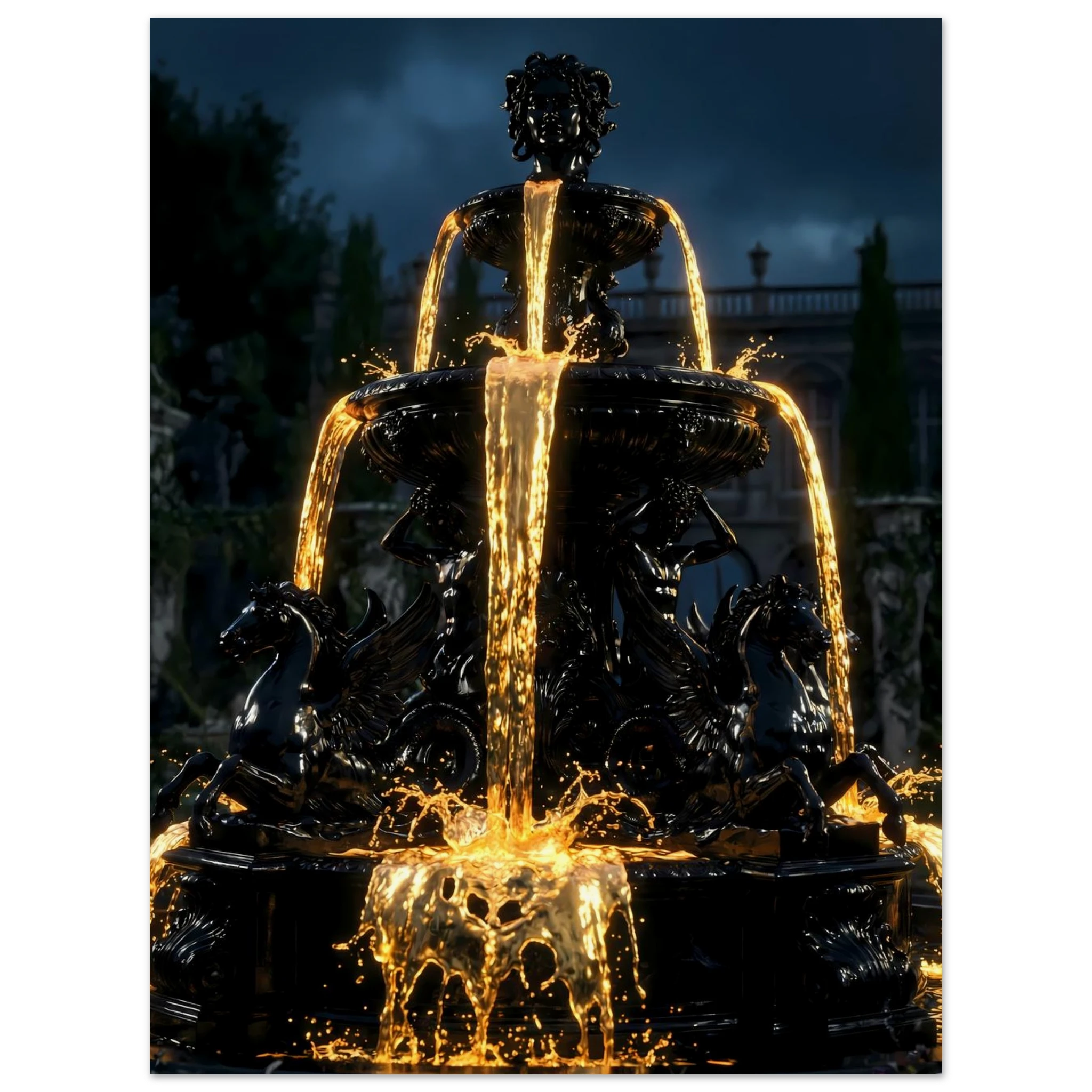 [Statement Leinwandbild "Liquid Enigma" – Tiefsinniges Luxus Wandbild für moderne Raumgestaltung & Büro] - Luxus Wandbild mit 24 Karat Gold | Dark Luxury Interior & Wanddekoration.