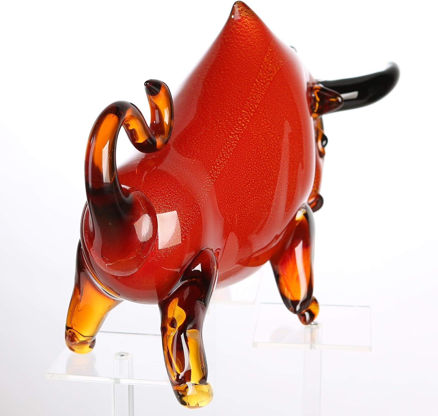 Casablanca - Skulptur Stier - Aus Glas in Rot Orange Braun Schwarz H 28 Cm