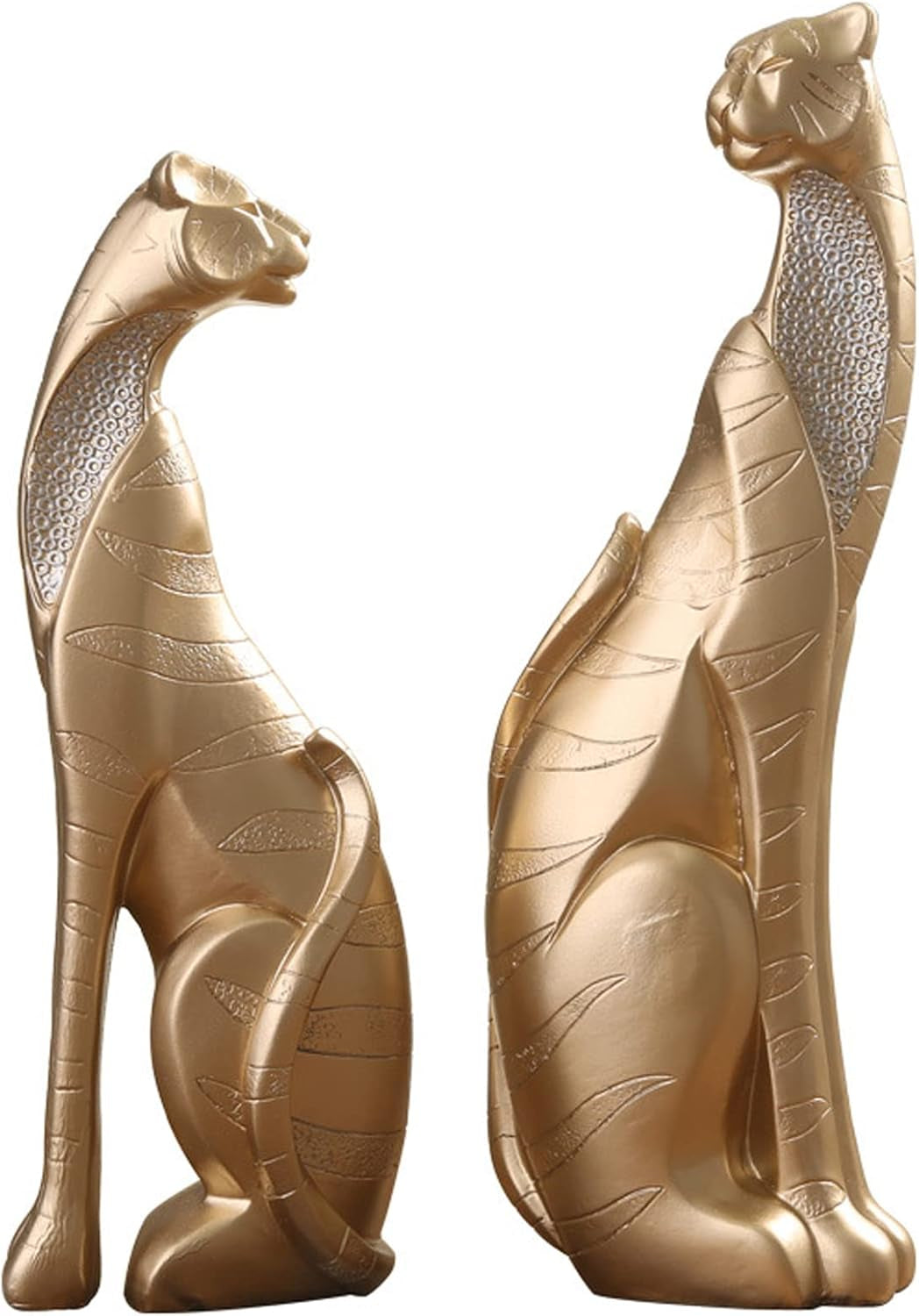 Leopard Duo Gold-Blue | Geometrische Raubkatzen-Skulpturen