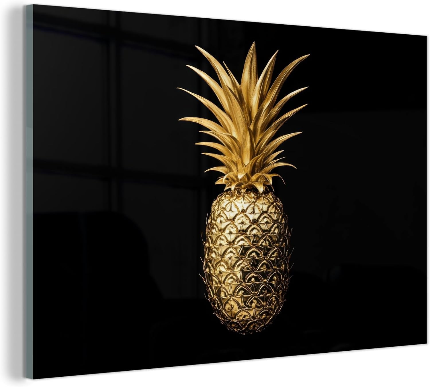 Pineapple Gold Glasbild Schwarz-Gold 120 x 80 cm