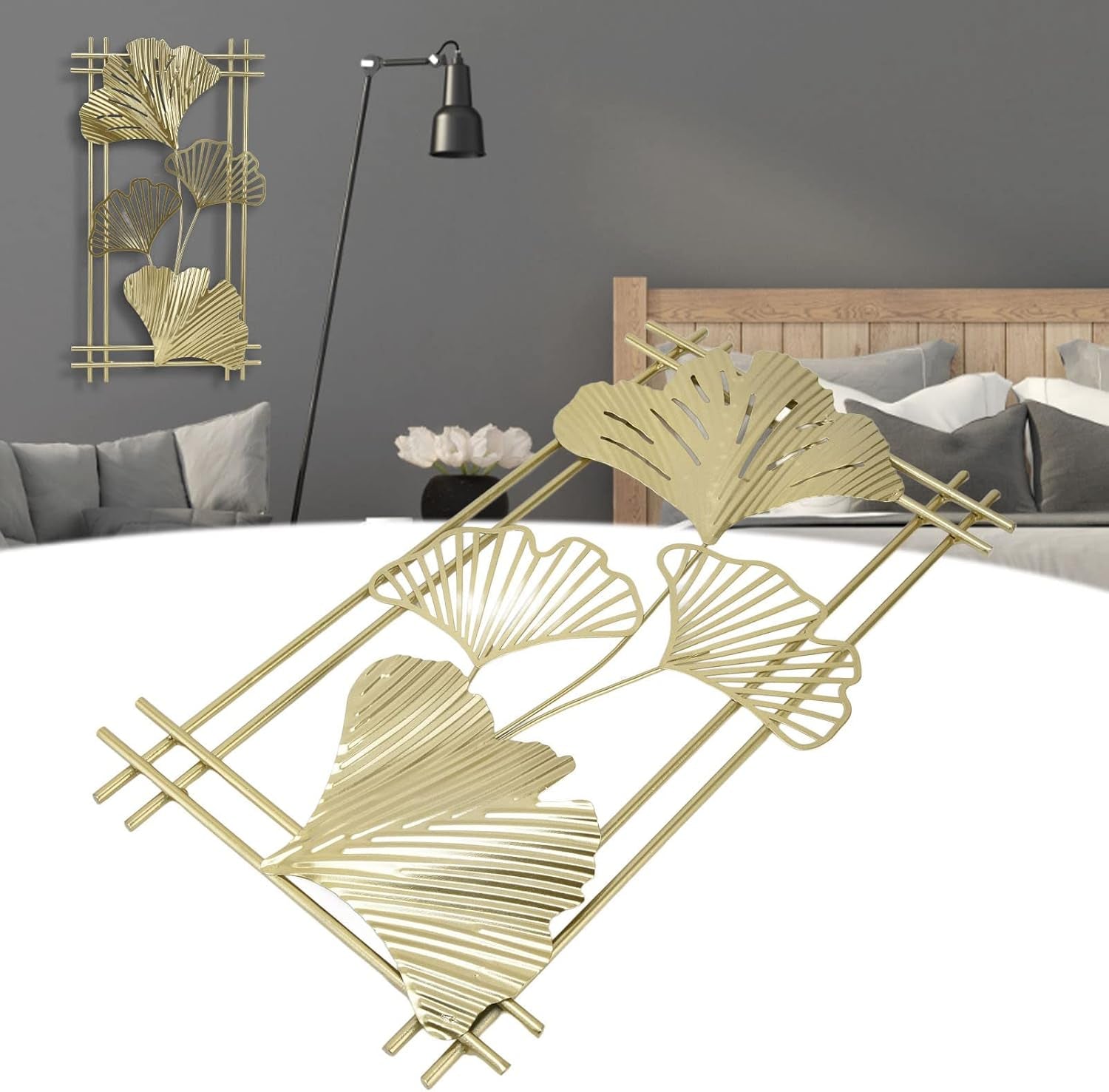 Goldene Metall-Wanddekoration, Alltägliche Dekoration Andere Dekorationsartikel Goldenes Blatt, Wandbehang, Kunstskulptur Mit Rahmen Für Wohnzimmer, Büro, Zuhause, Hotel