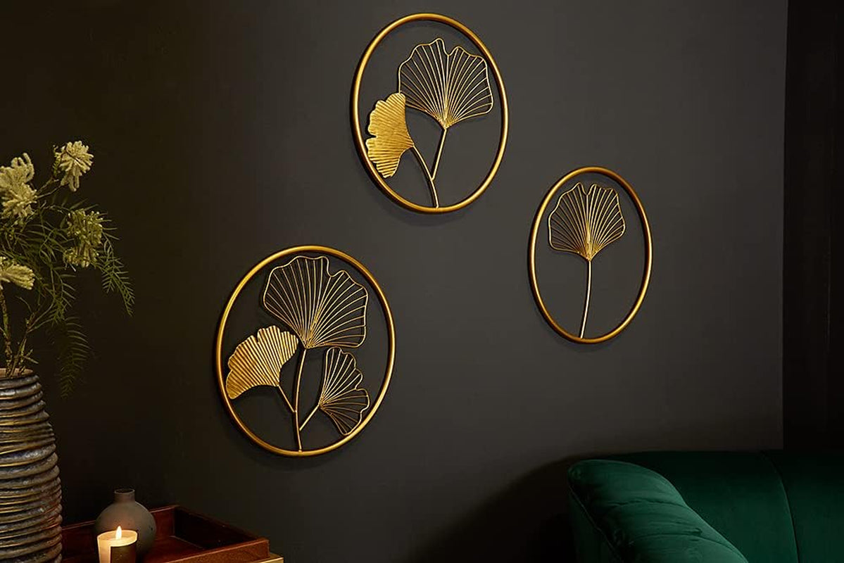 Riess Ambiente Elegante Wanddeko 3Er Set GINKGO 40Cm Gold in Filigraner Blattform Wanddekoration Dekoration Wand