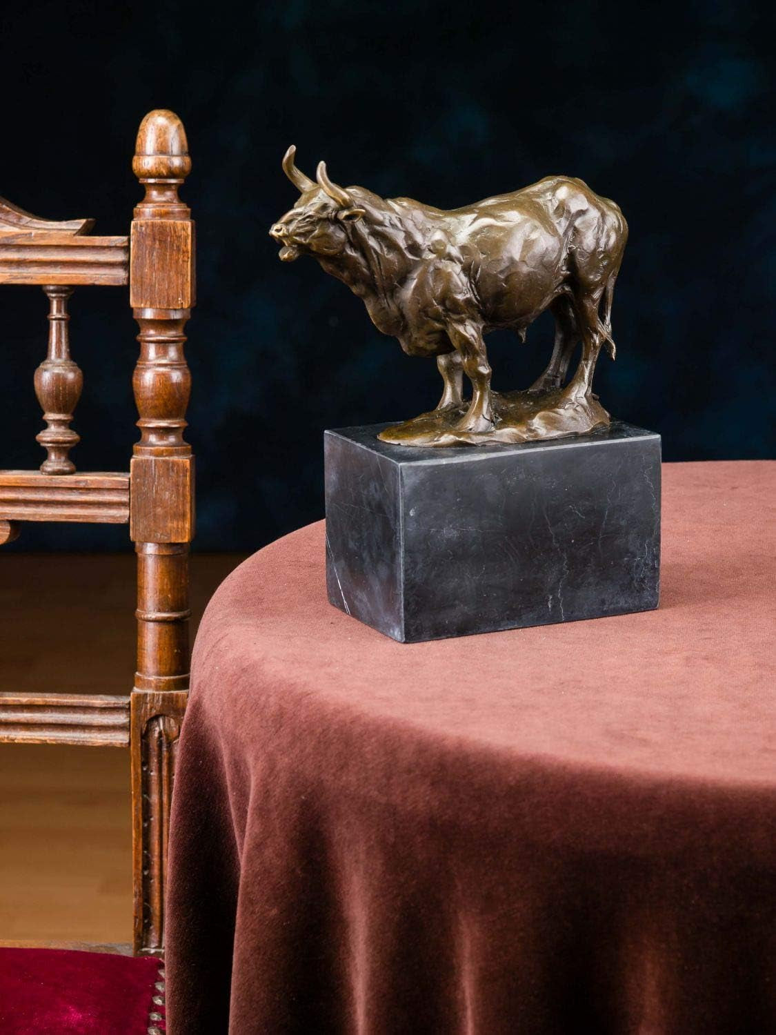 Aubaho BRONZESKULPTUR STIER BULLE Bull Bronze MARMOR Figur SKULPTUR BRONZEFIGUR