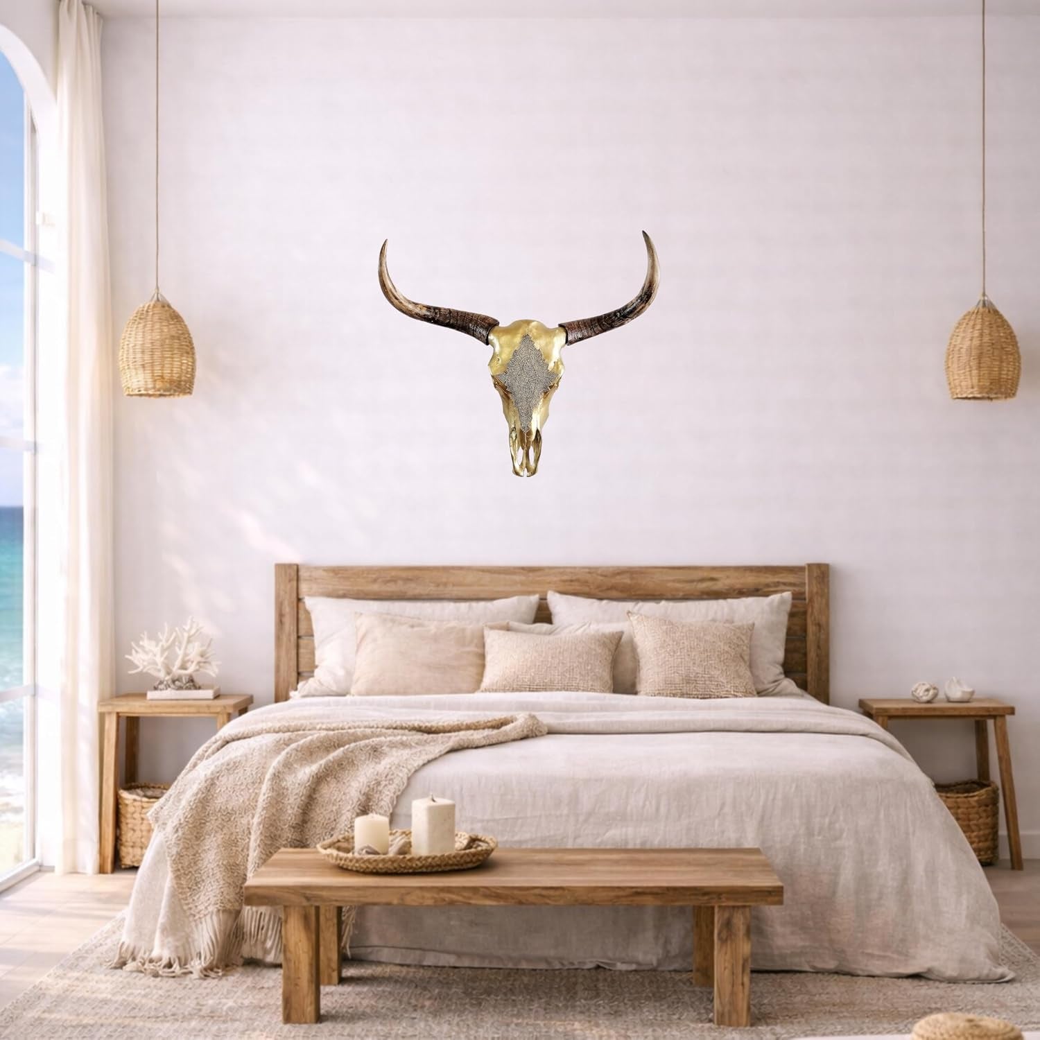 Michaelnoll Stierkopf Stier Bullenkopf Bullenschädel Geweih Hörner Wanddekoration Polyresin Riesig Gold Groß - Moderne Wanddeko Für Schlafzimmer Oder Wohnzimmer - Deko Dekoration - XXL 73 Cm