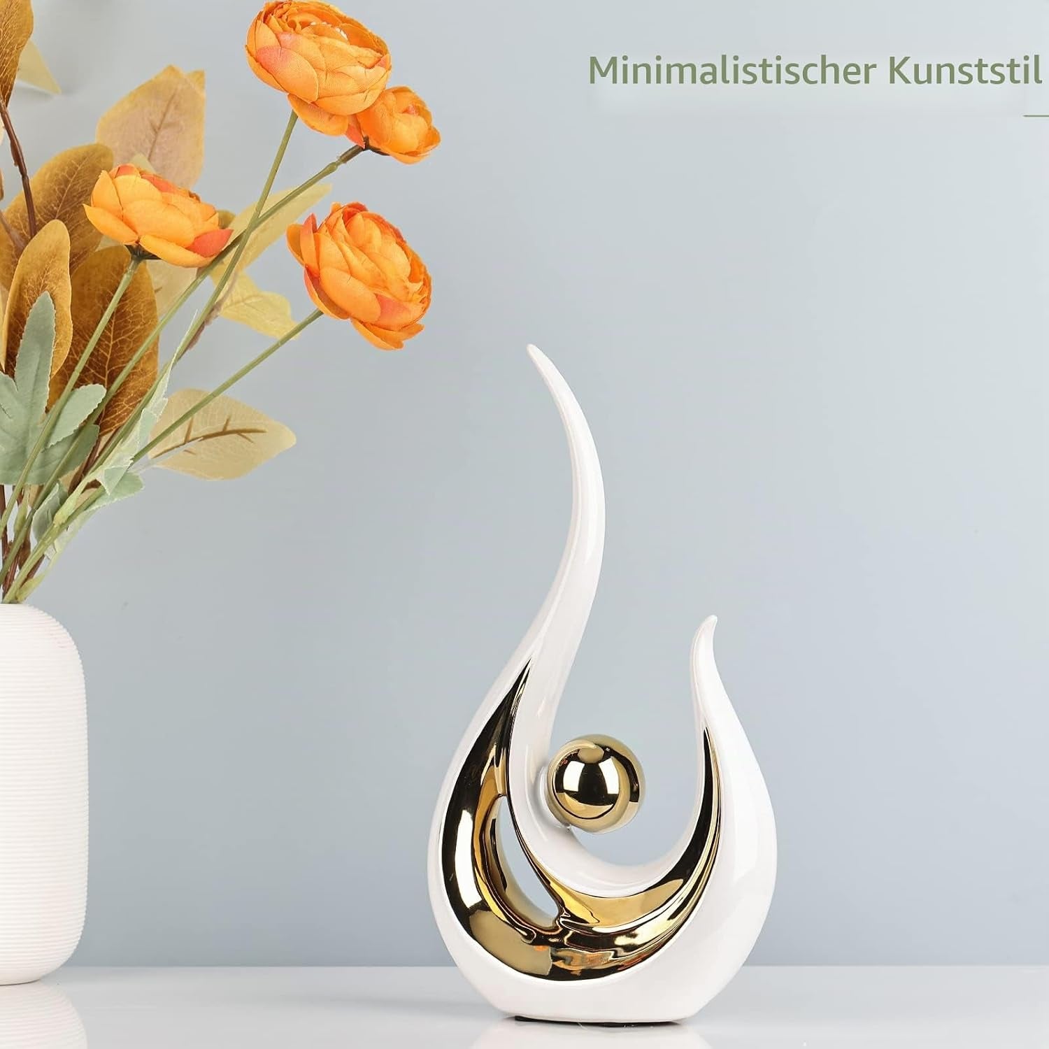 White-Gold Ceramic Sculpture | Abstraktes Deko-Objekt