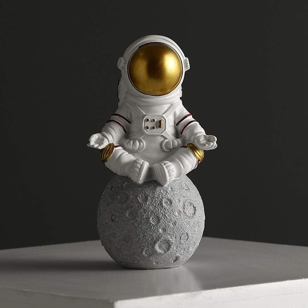Astronaut Figurine Statue, 9,84 X 5,90 Zoll Resin Astronaut Statuen, Planet Statuen Figur Ornament, Desktop Decor Home Decor (Gold, Größe: Meditieren)