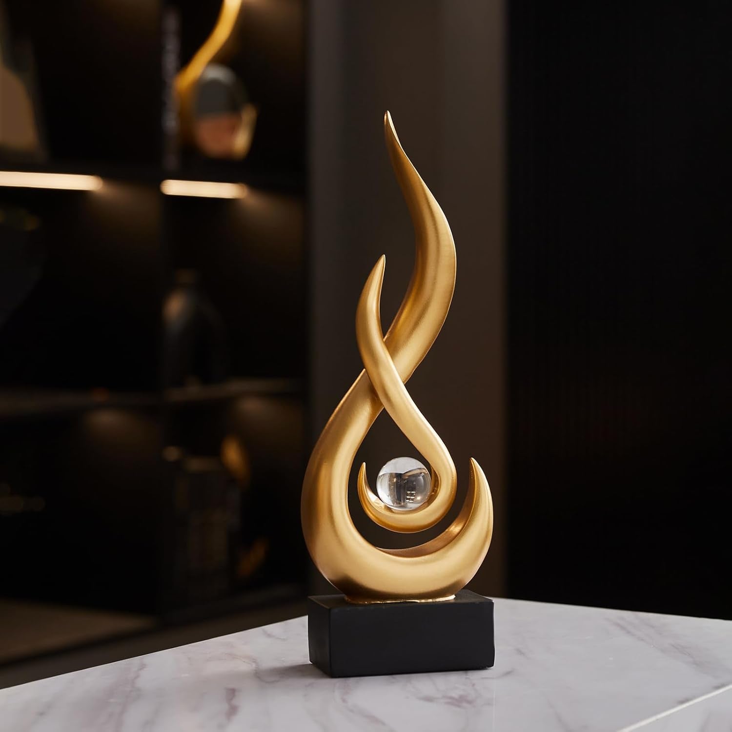 Moderne Abstrakte Kunst-Tischdekoration, Harz-Flammenstatue, Moderne Goldene Tafelaufsatz, Ornamente Für Wohnzimmer, Tolle Geschenkidee, Heimdekoration, Sammlerstücke
