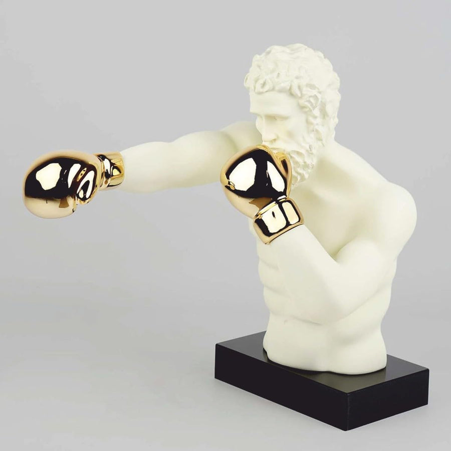 Casa Padrino Deko Skulptur Boxer Creme/Gold/Schwarz H. 52 Cm - Deko Figur
