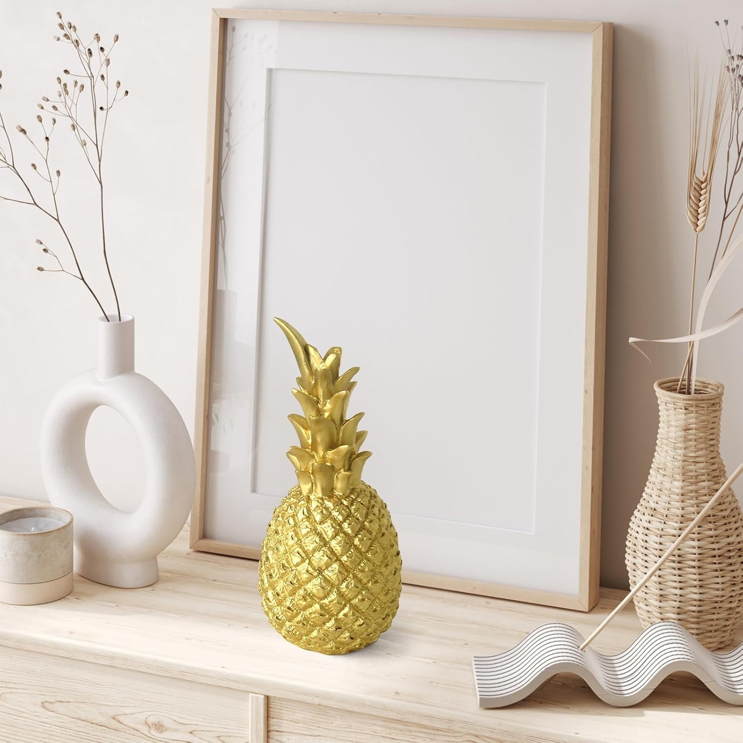 Ananas Deko Statuen,Dekofigur Für Wohnzimmer Schreibtisch Deko (Gold, S)