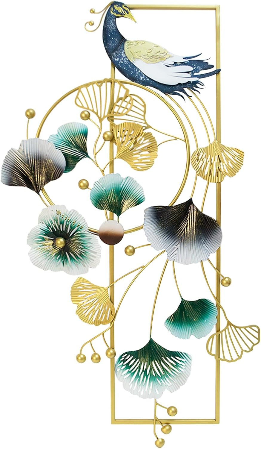 Wanddeko Wohnzimmer, 89 X 45Cm 3D Wanddekoration Wohnzimmer Wall Wanddeko Pfau Und Ginkgo Blätter Metall Wand Deko Hängende Esszimmer Korridor Wanddekoration 3D Wandbild Wall Decor