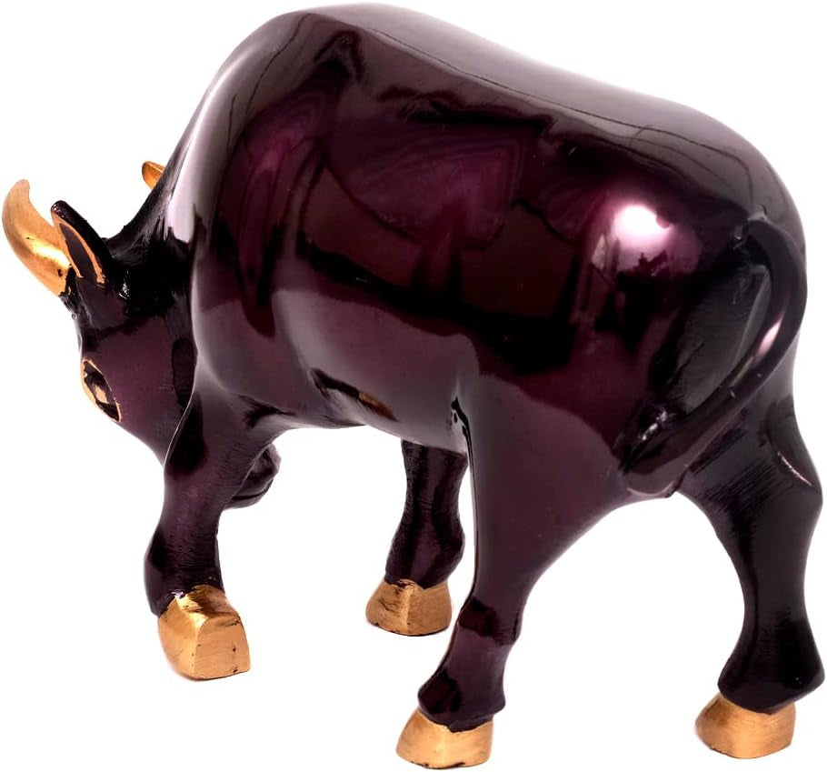 Design Stier Figur Bulle Stier Metall Skulptur Handmade Dekofigur Börse Banker Trader Aktien Büffel Bison Silber Braun Gold (Stier - Bronze/Lila)
